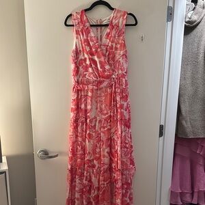 Calvin Klein Pink Maxi Sundress with V-neck Sleeveless Design and Tie Front